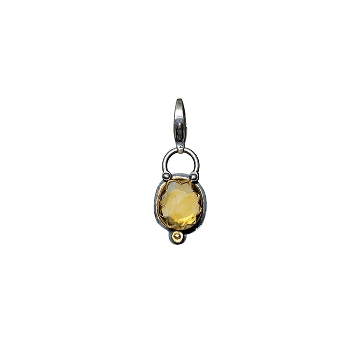 Rose Cut Citrine Charm - Sterling Silver   22k Gold