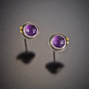 Round Amethyst Stud Earrings