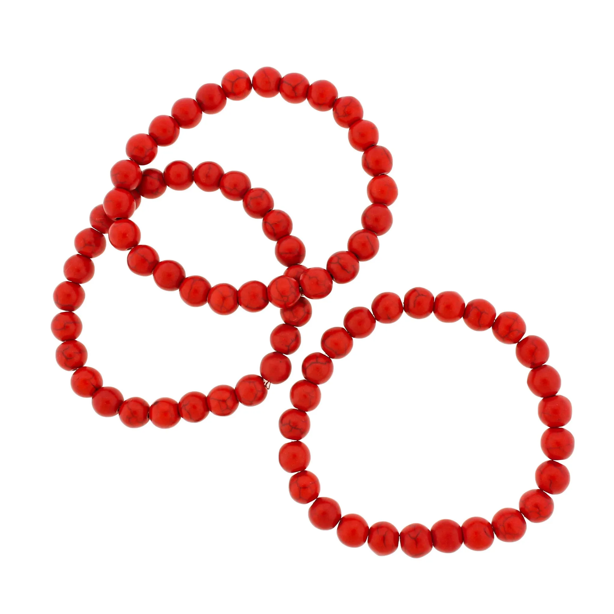 Round Howlite Bead Bracelet - 8mm / 61mm - Turquoise or Red - 1 Bracelet