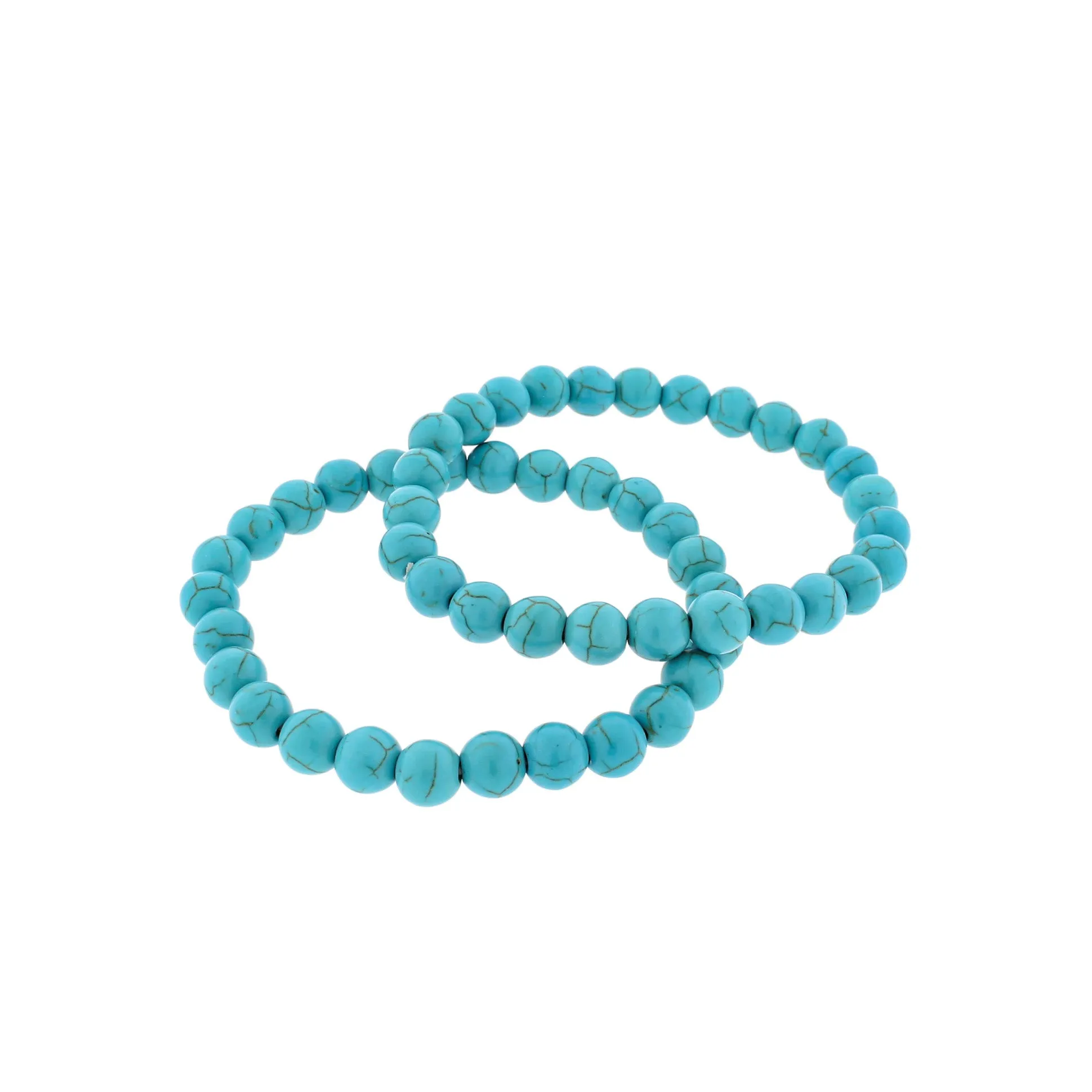 Round Howlite Bead Bracelet - 8mm / 61mm - Turquoise or Red - 1 Bracelet