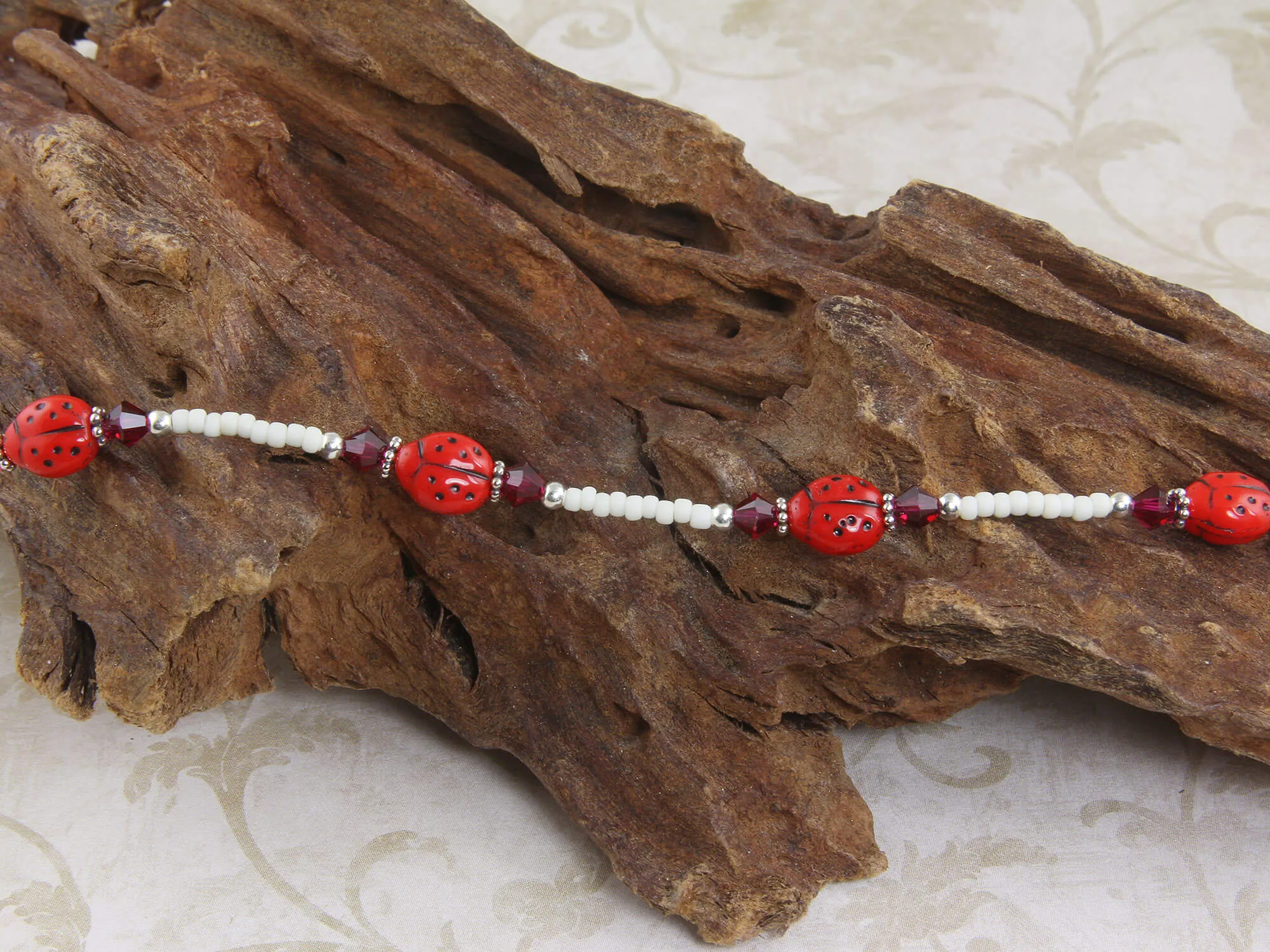 Ruby Crystal Ladybug Beaded Anklet