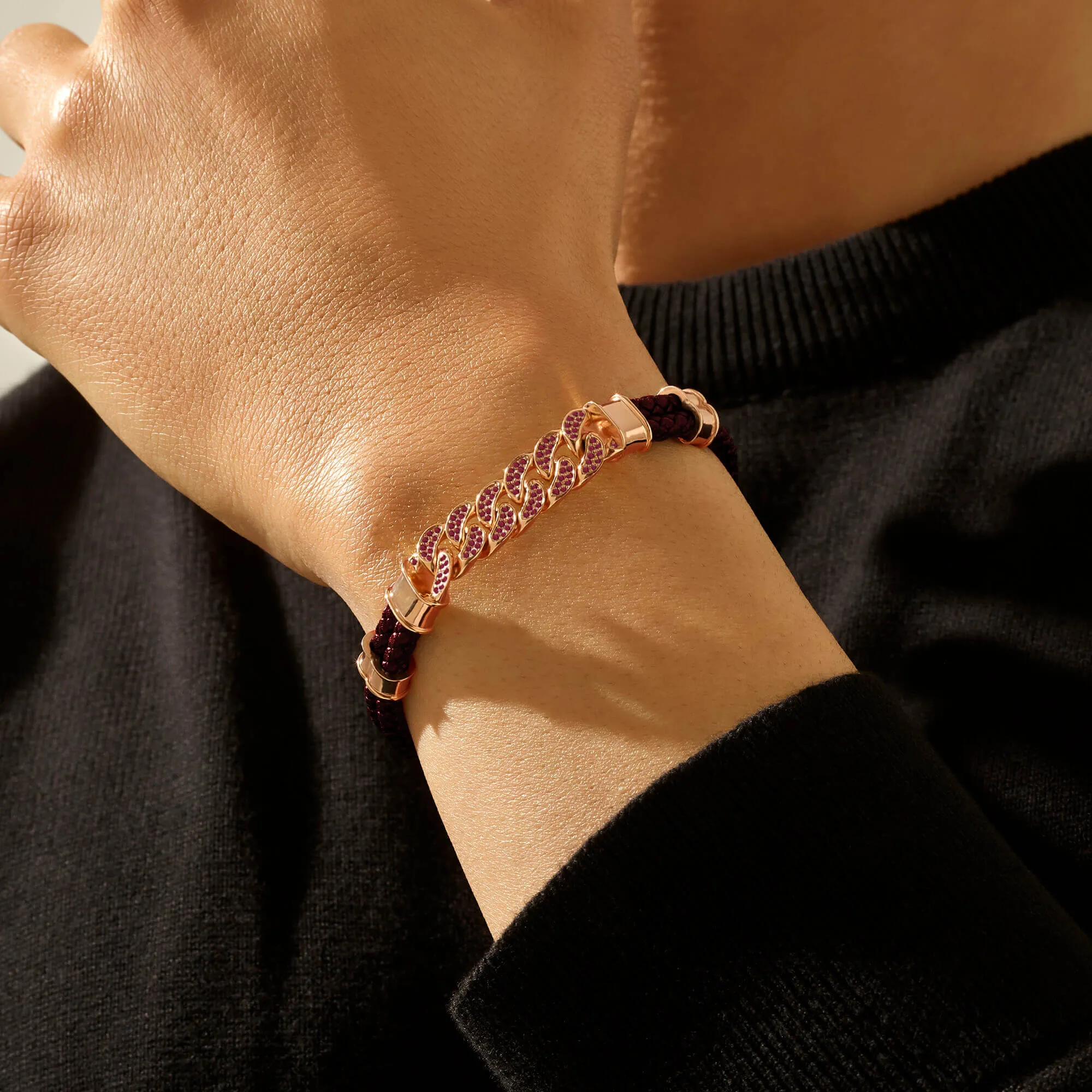 Ruby Cuban Links Leather Bracelet