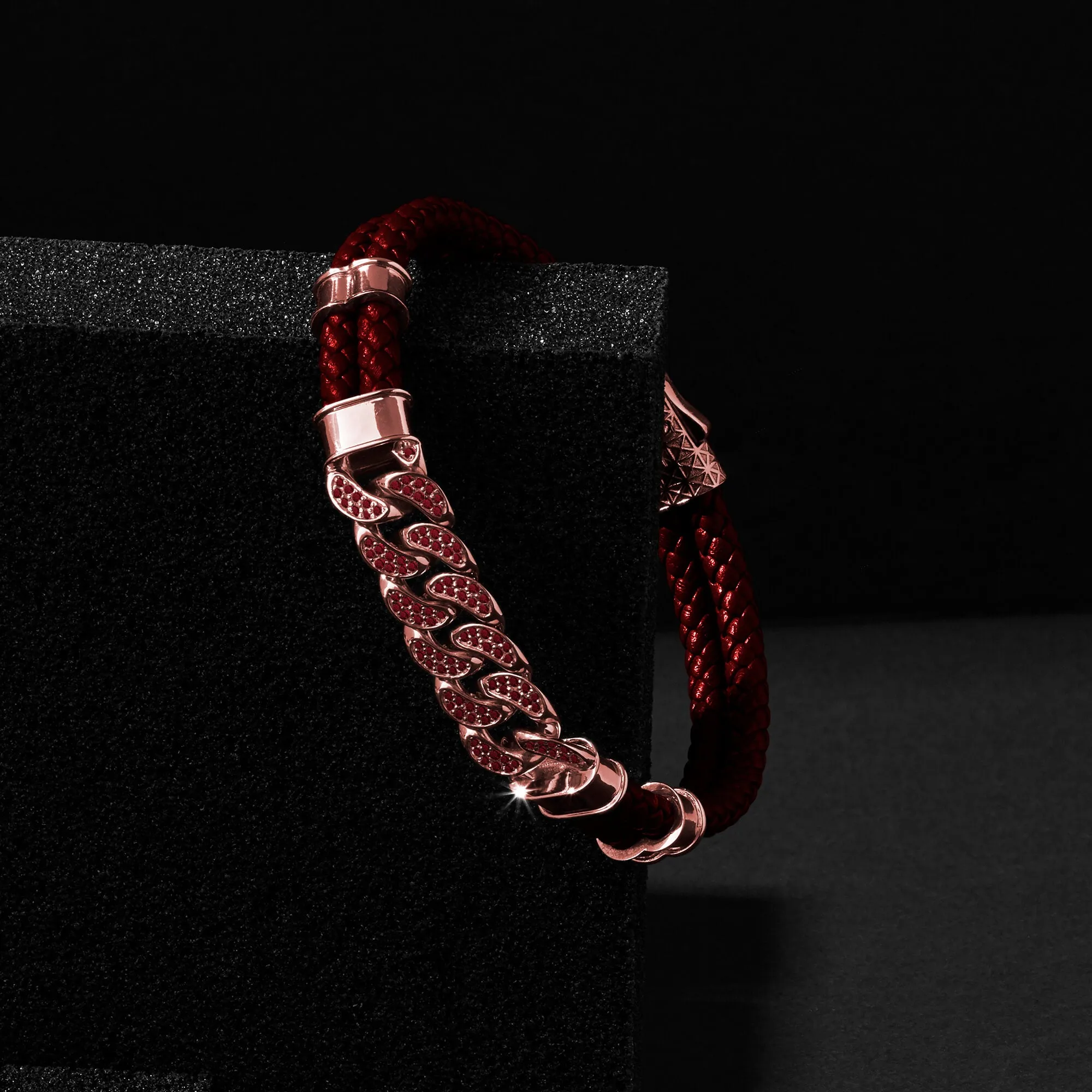 Ruby Cuban Links Leather Bracelet