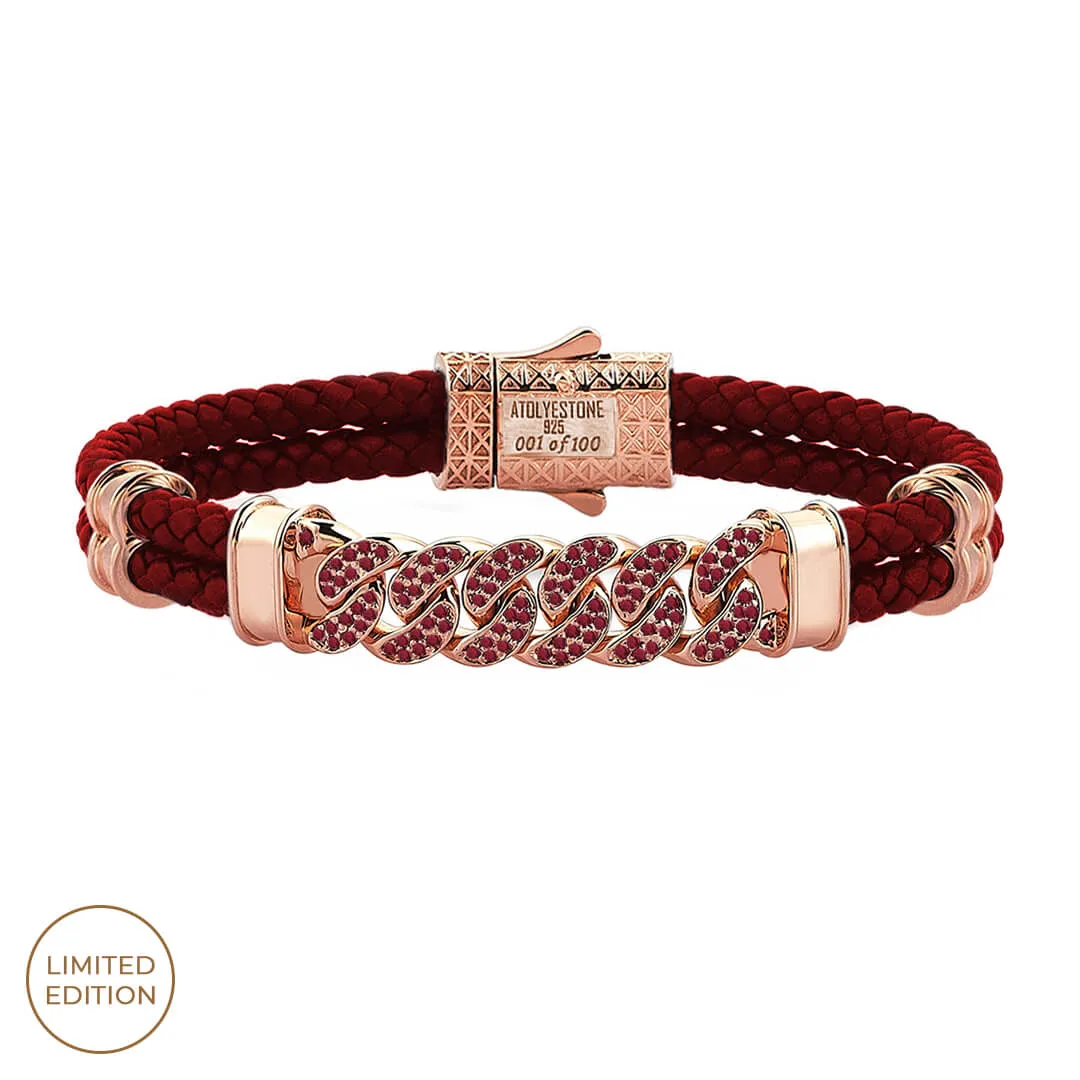 Ruby Cuban Links Leather Bracelet