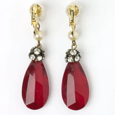 Ruby, Diamanté & Pearl Pendant Earrings