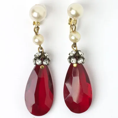 Ruby, Diamanté & Pearl Pendant Earrings