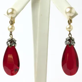 Ruby, Diamanté & Pearl Pendant Earrings