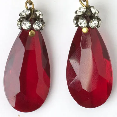 Ruby, Diamanté & Pearl Pendant Earrings