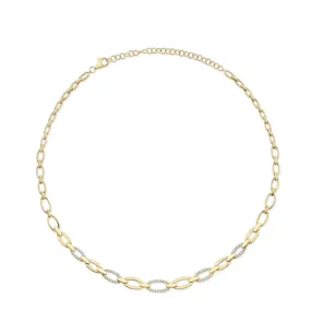 Shy Creation Alternating Diamond Oval Link Necklace