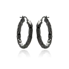 Silver 925 Black Rhodium Plated Oval Hoop Earrings