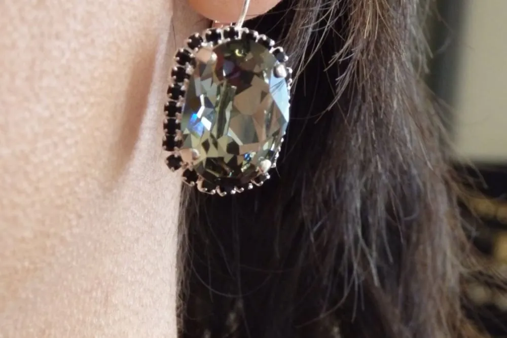 Silver black diamond drop earrings