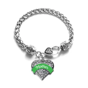 Silver Emerald Green Mother Pave Heart Charm Braided Bracelet