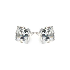 Silver Stud Earrings 8mm Square Crystal