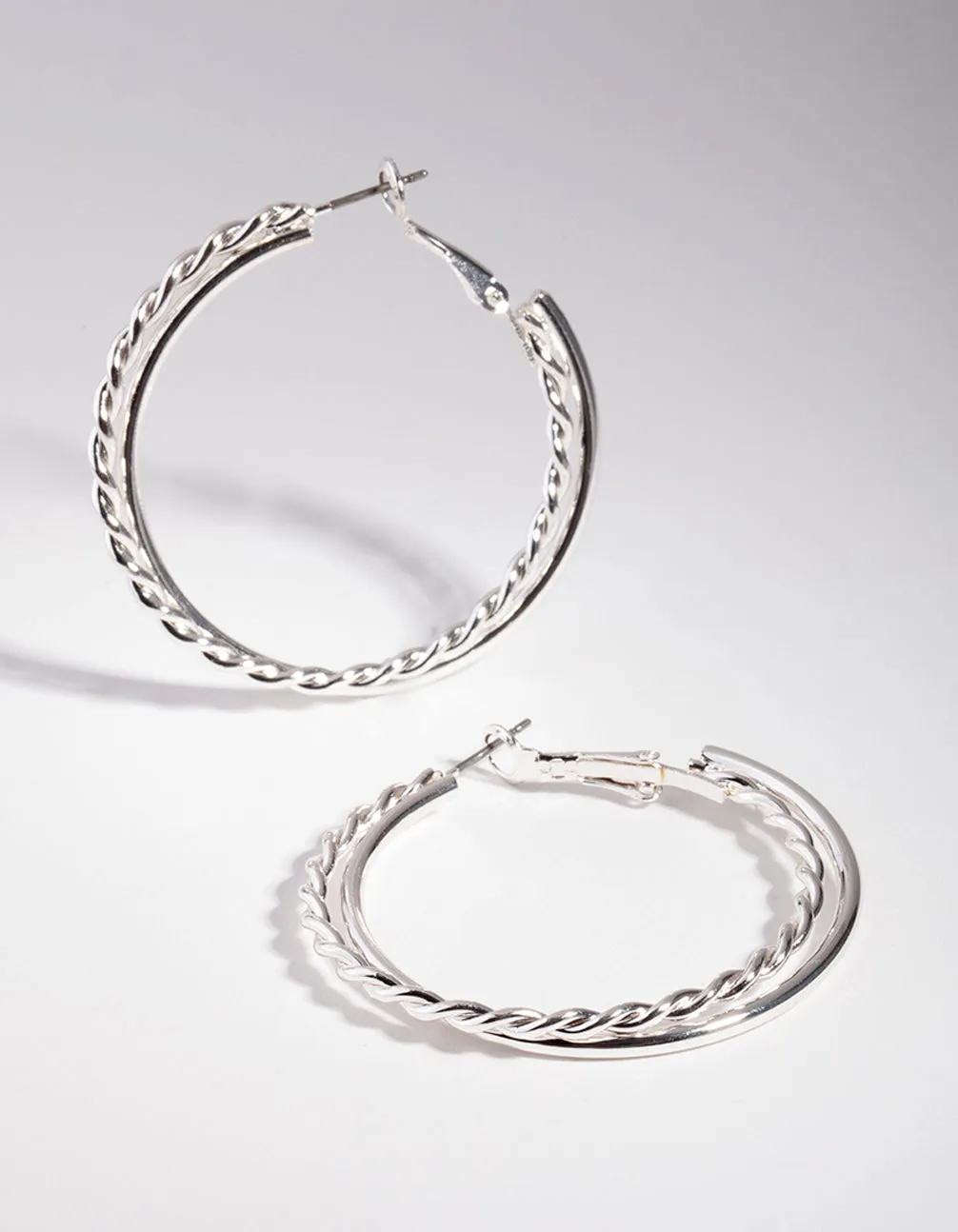 Silver Twisted Double Hoop Earrings