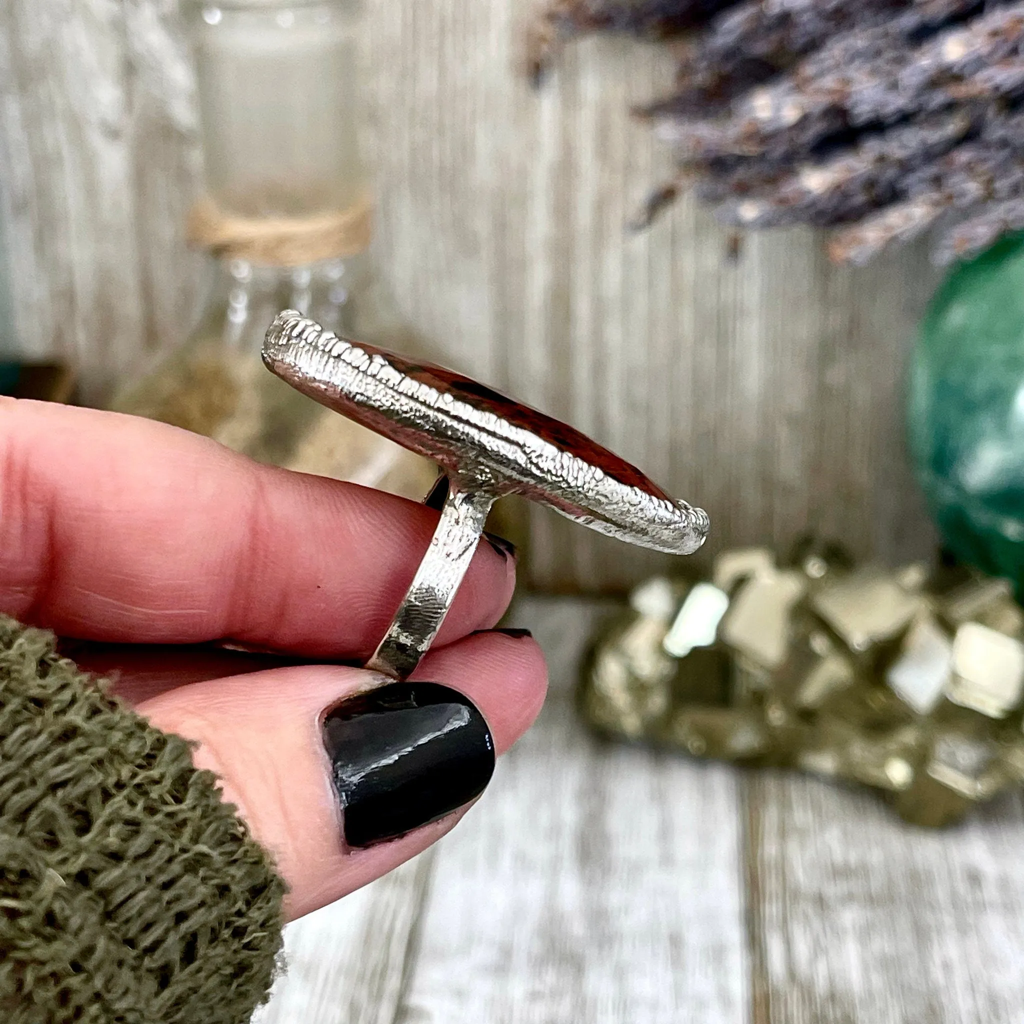 Size 7.5 Big Mahogany Obsidian Statement Ring in Fine Silver / Foxlark Collection - One of a Kind