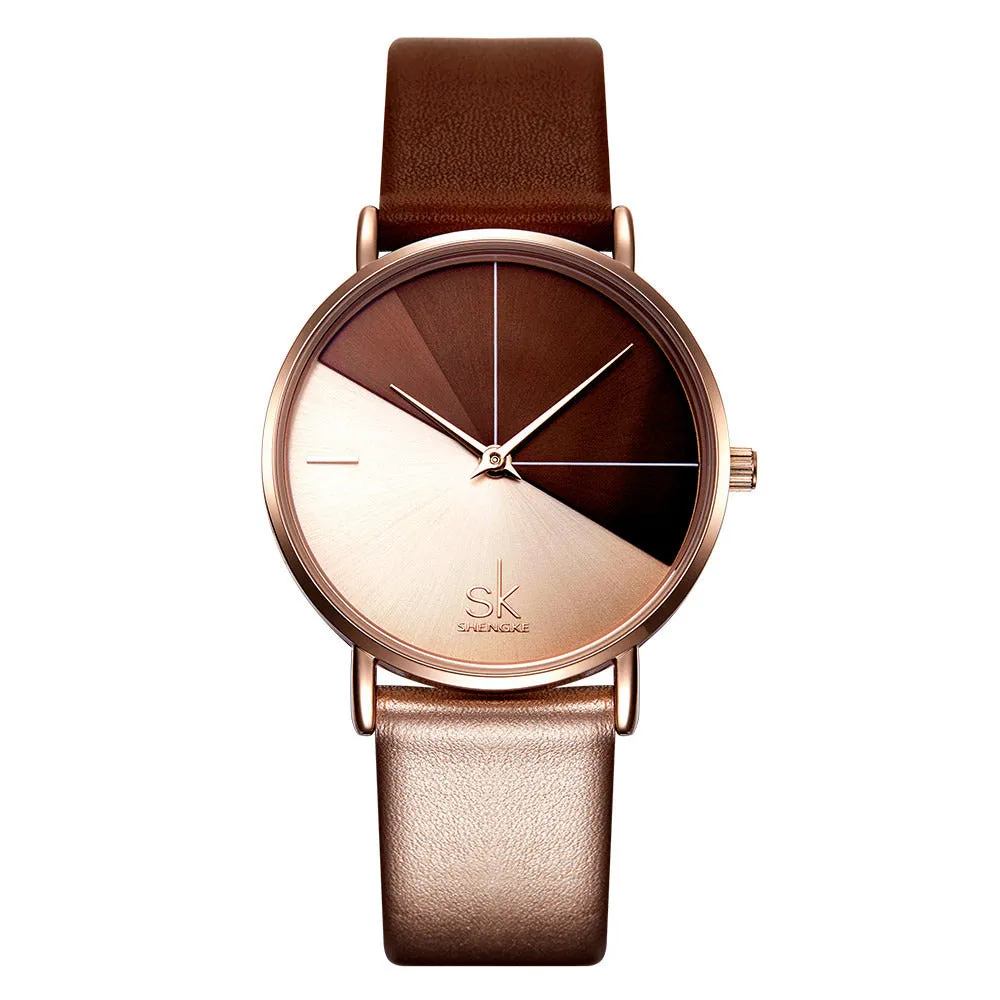 SK Fashion Creative Mesh Strap Women's Watch Women's Two-Color Belt Style Rose Gold Women's Watch