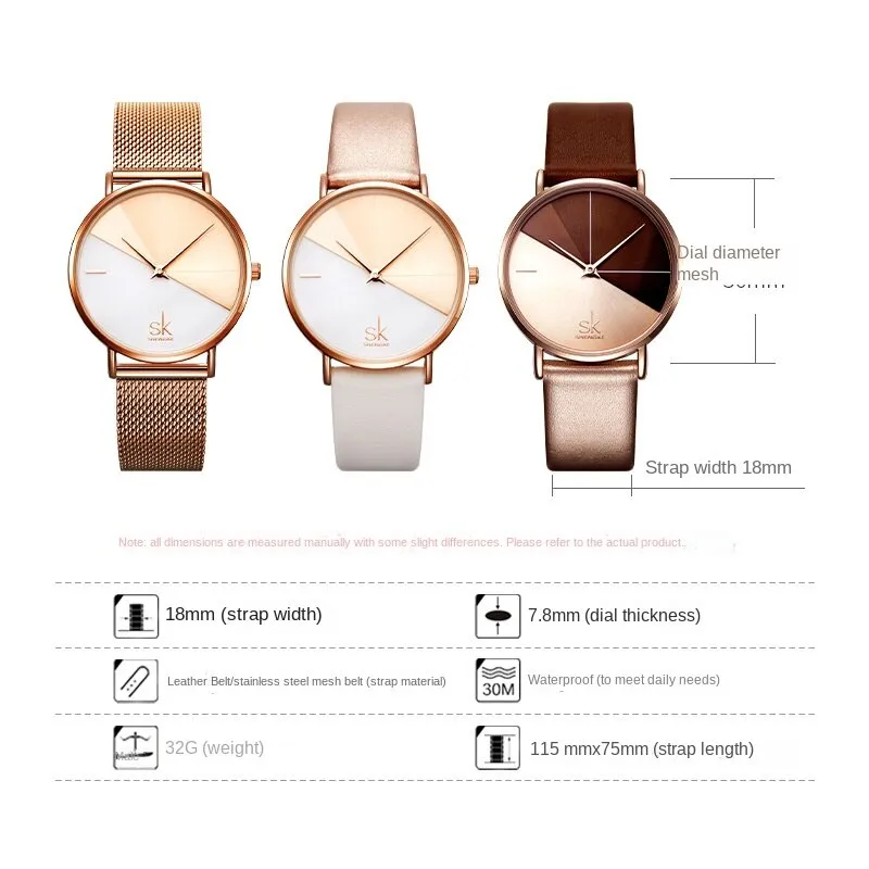 SK Fashion Creative Mesh Strap Women's Watch Women's Two-Color Belt Style Rose Gold Women's Watch