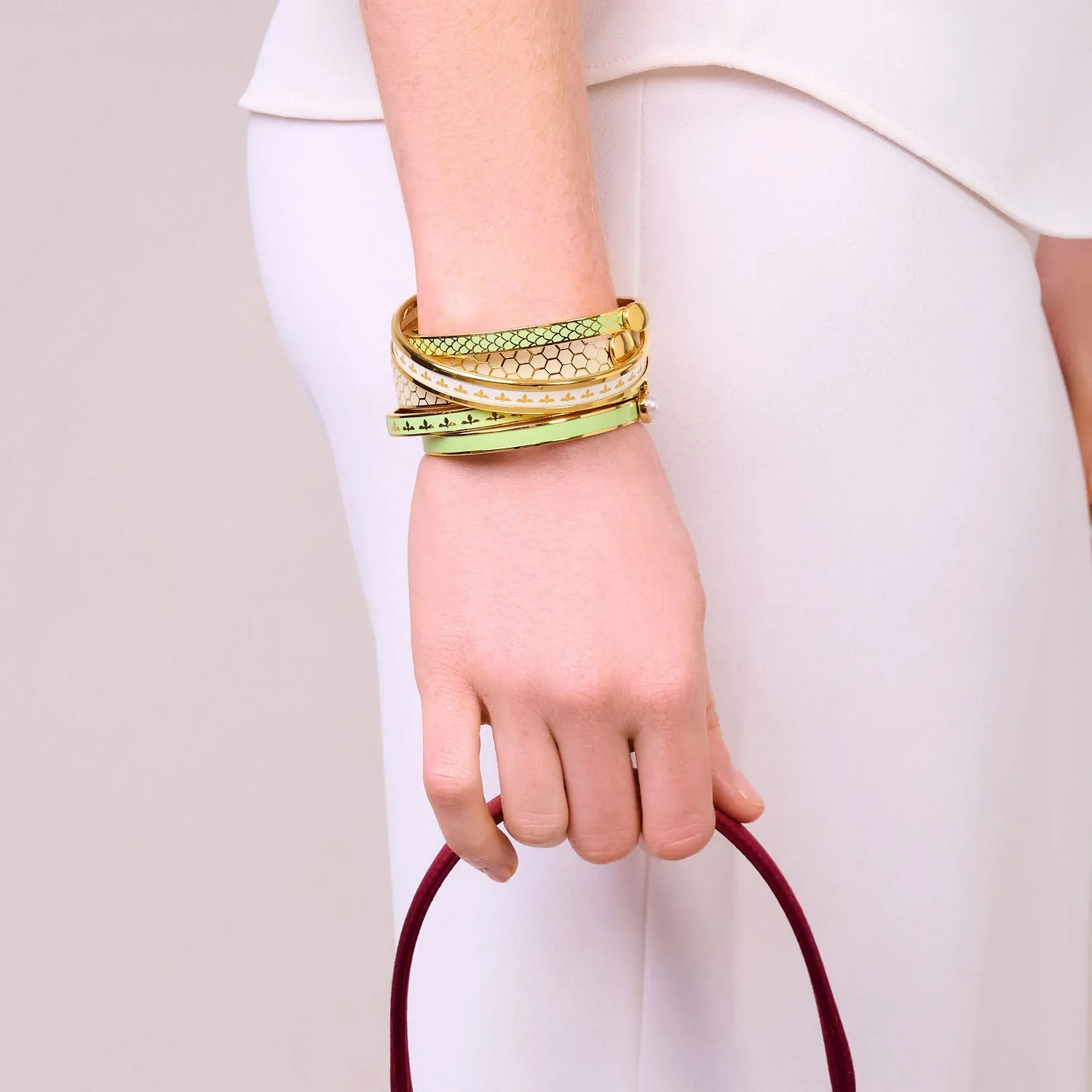 Skinny Bee Cream & Gold Enamel Bangle