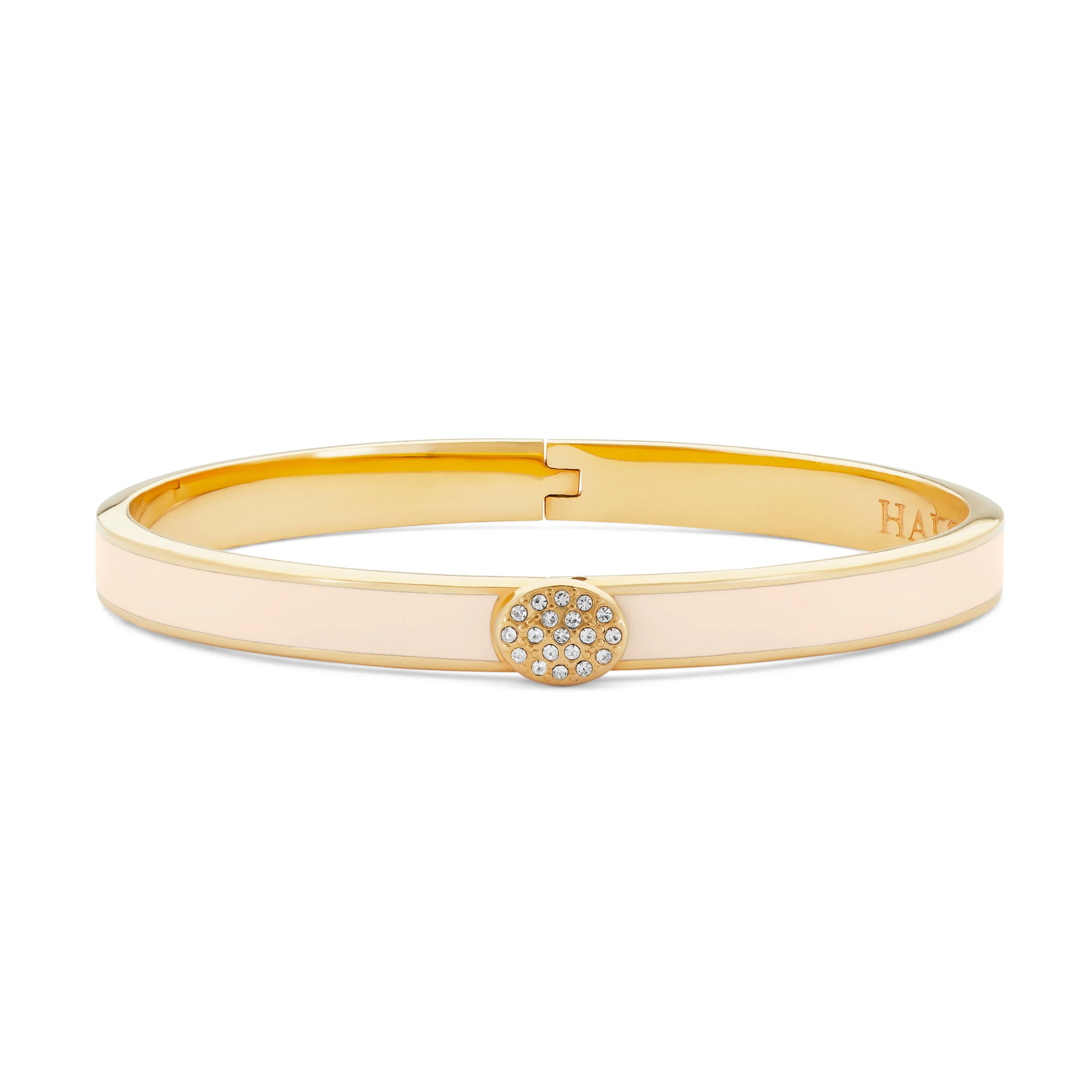 Skinny Pave Button Cream & Gold Bangle