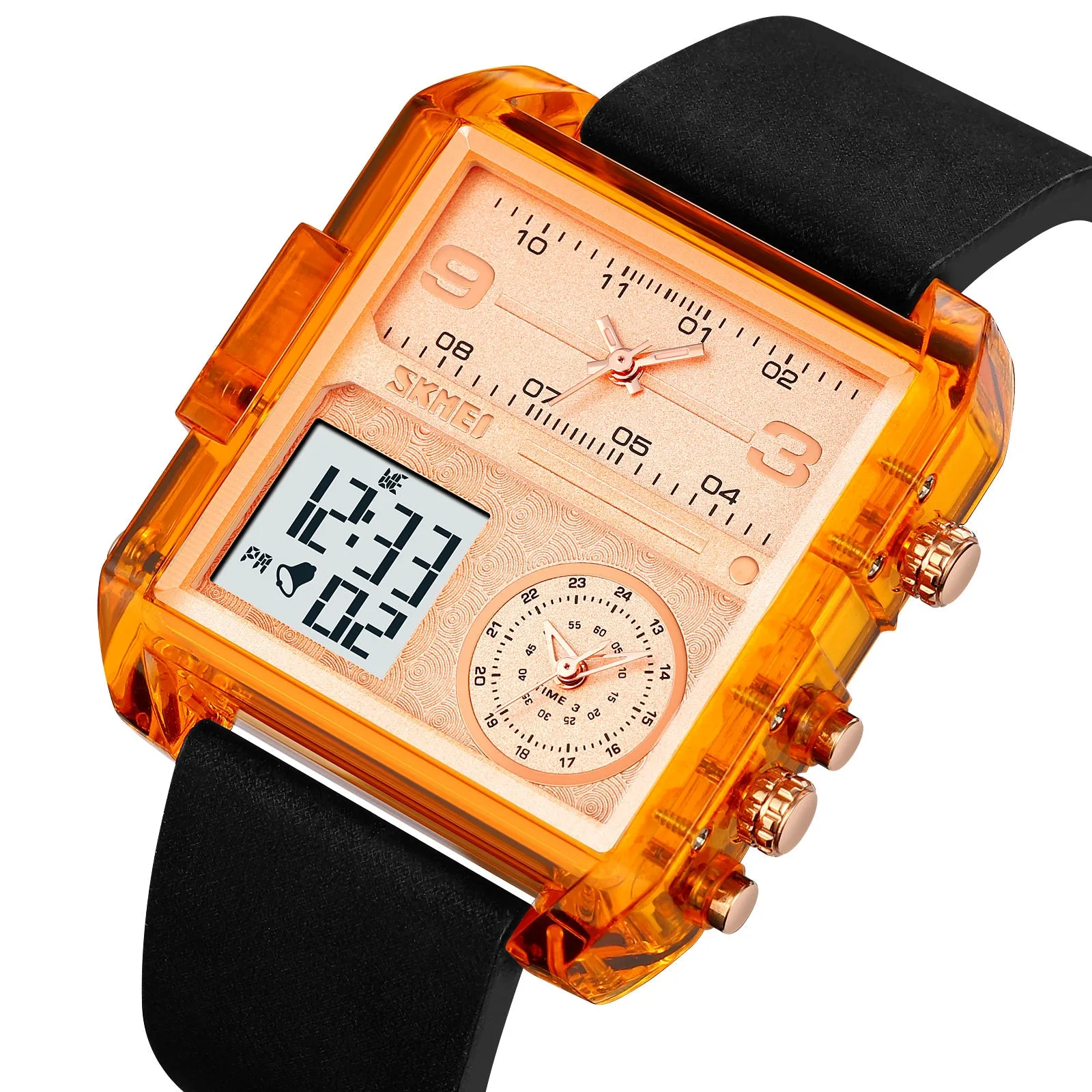 SKMEI 2021 Transparent Case Square Watch w/ Three Dials