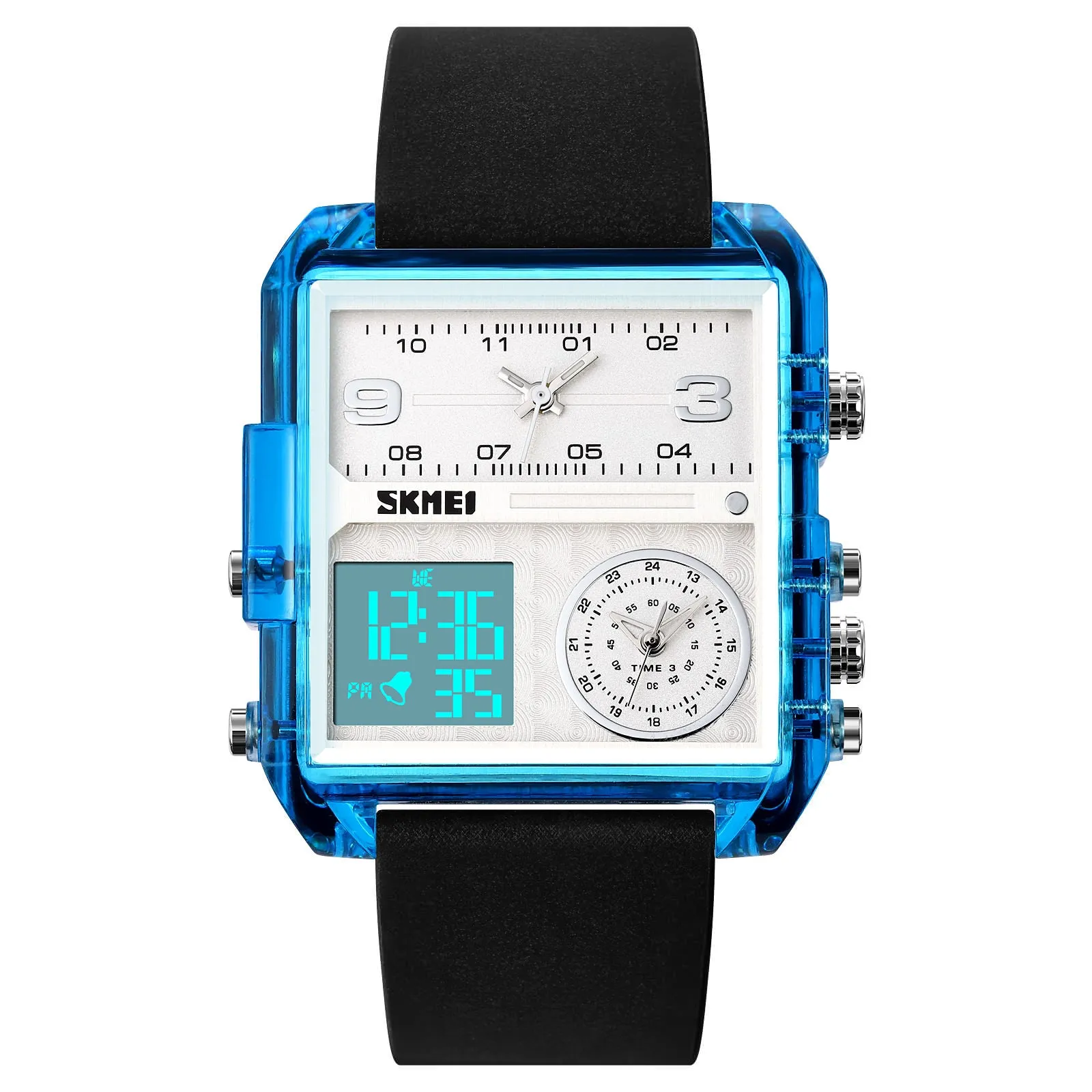 SKMEI 2021 Transparent Case Square Watch w/ Three Dials