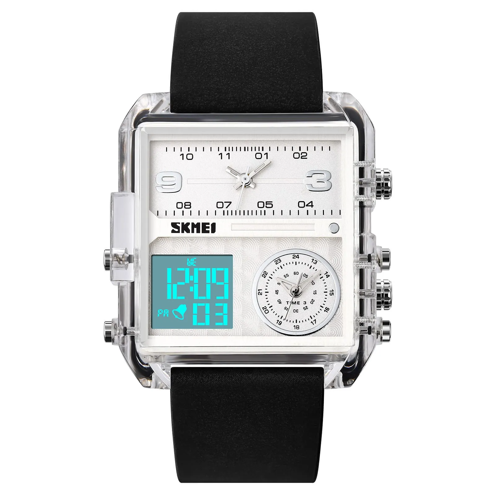 SKMEI 2021 Transparent Case Square Watch w/ Three Dials