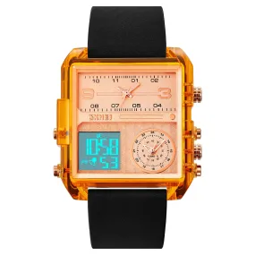 SKMEI 2021 Transparent Case Square Watch w/ Three Dials