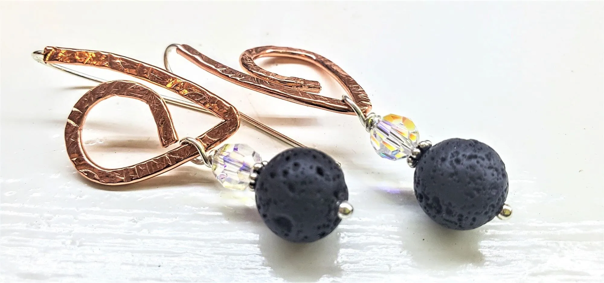 Sparkly Embossed Copper Butterfly Wing Lava Rock Bead Earrings- Wholesale Only