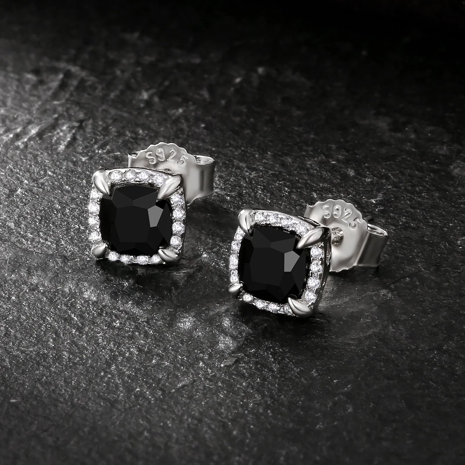 Square Black CZ Prong Setting Stud Earrings for Men