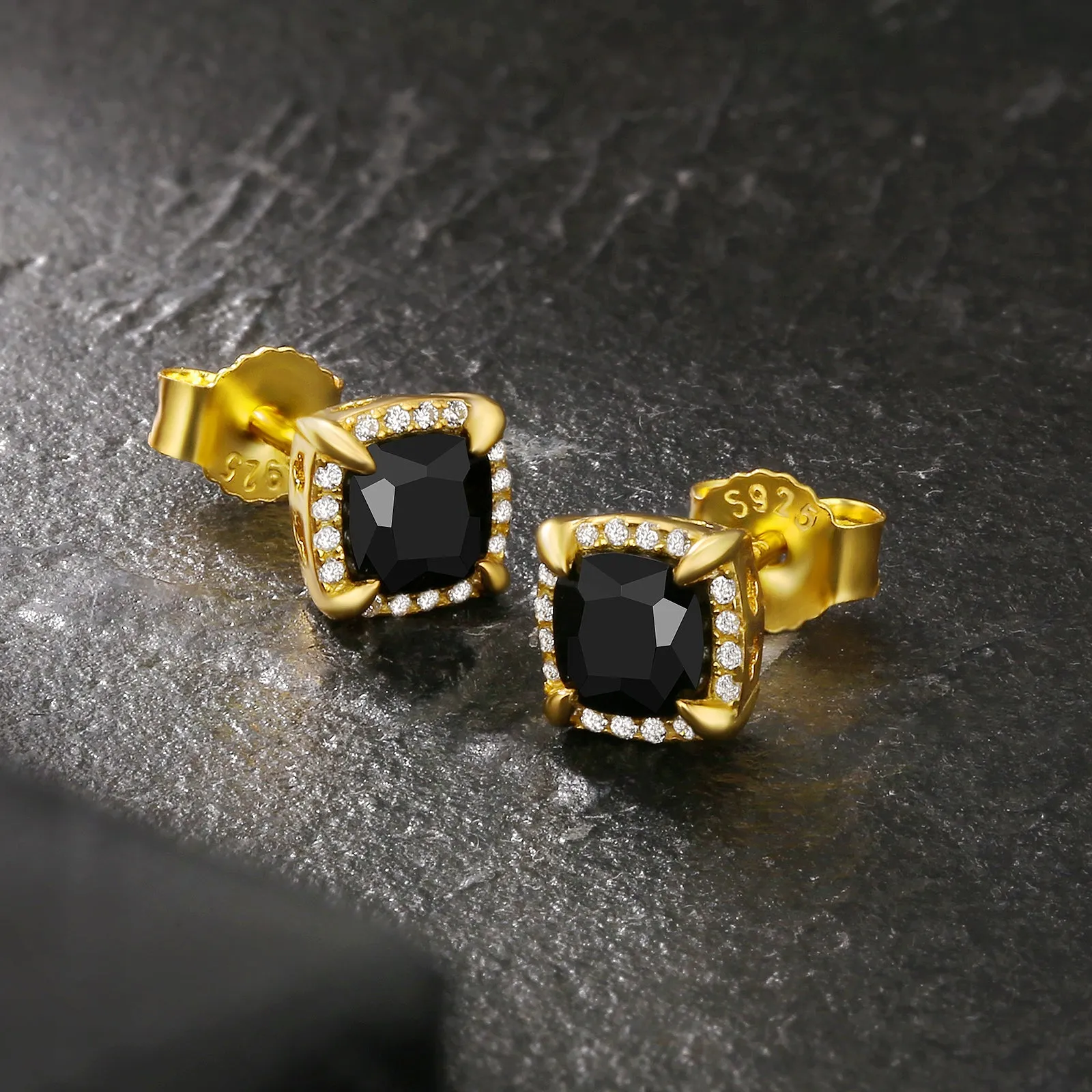 Square Black CZ Prong Setting Stud Earrings for Men