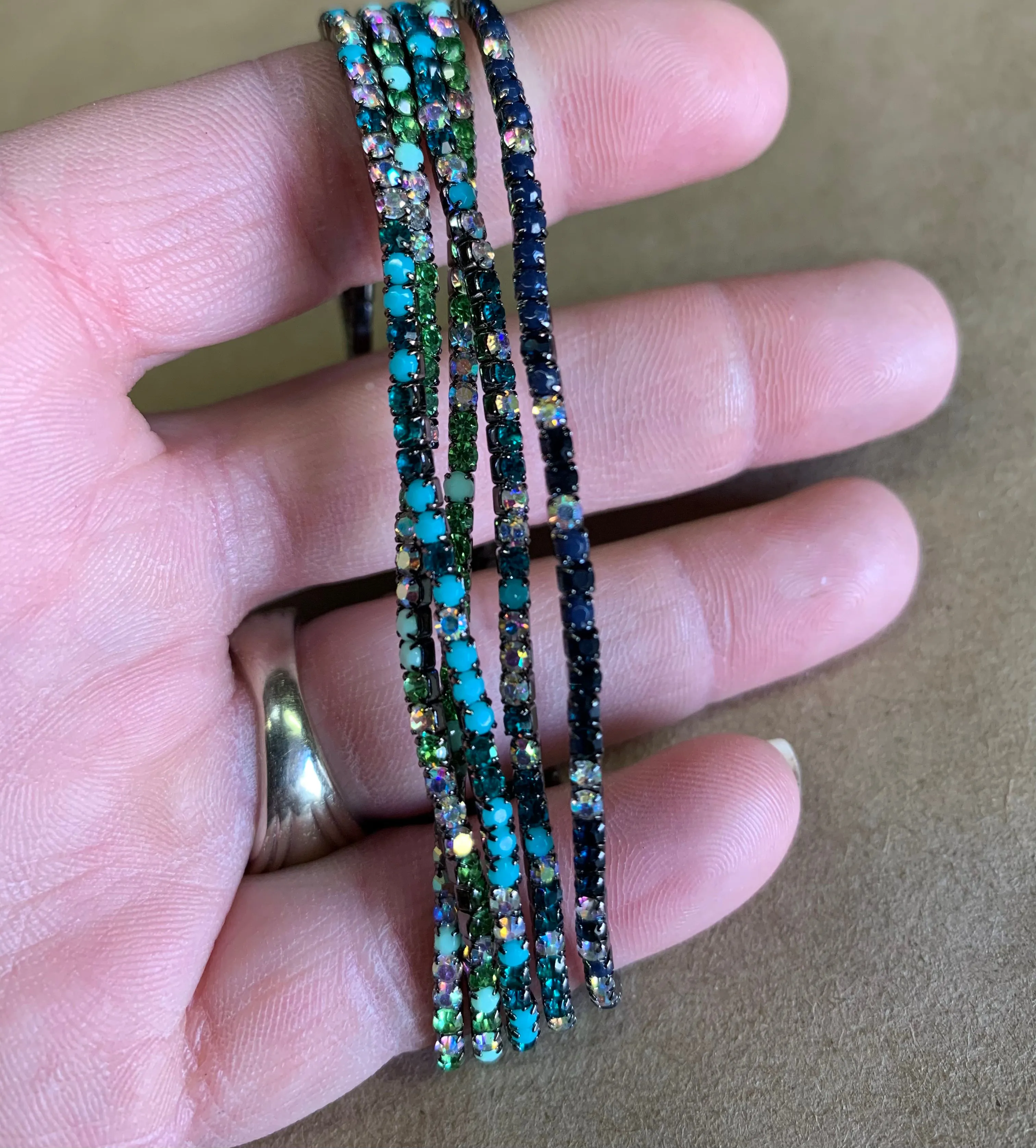 Stack of Dainty Colorful Rhinestone Bracelets