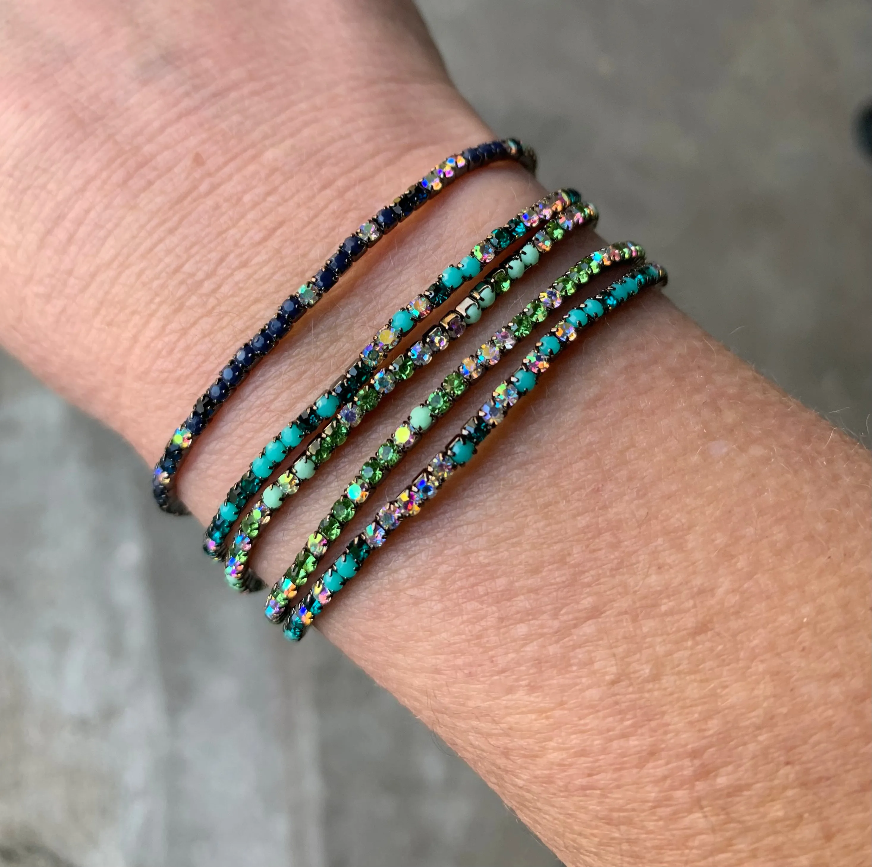 Stack of Dainty Colorful Rhinestone Bracelets