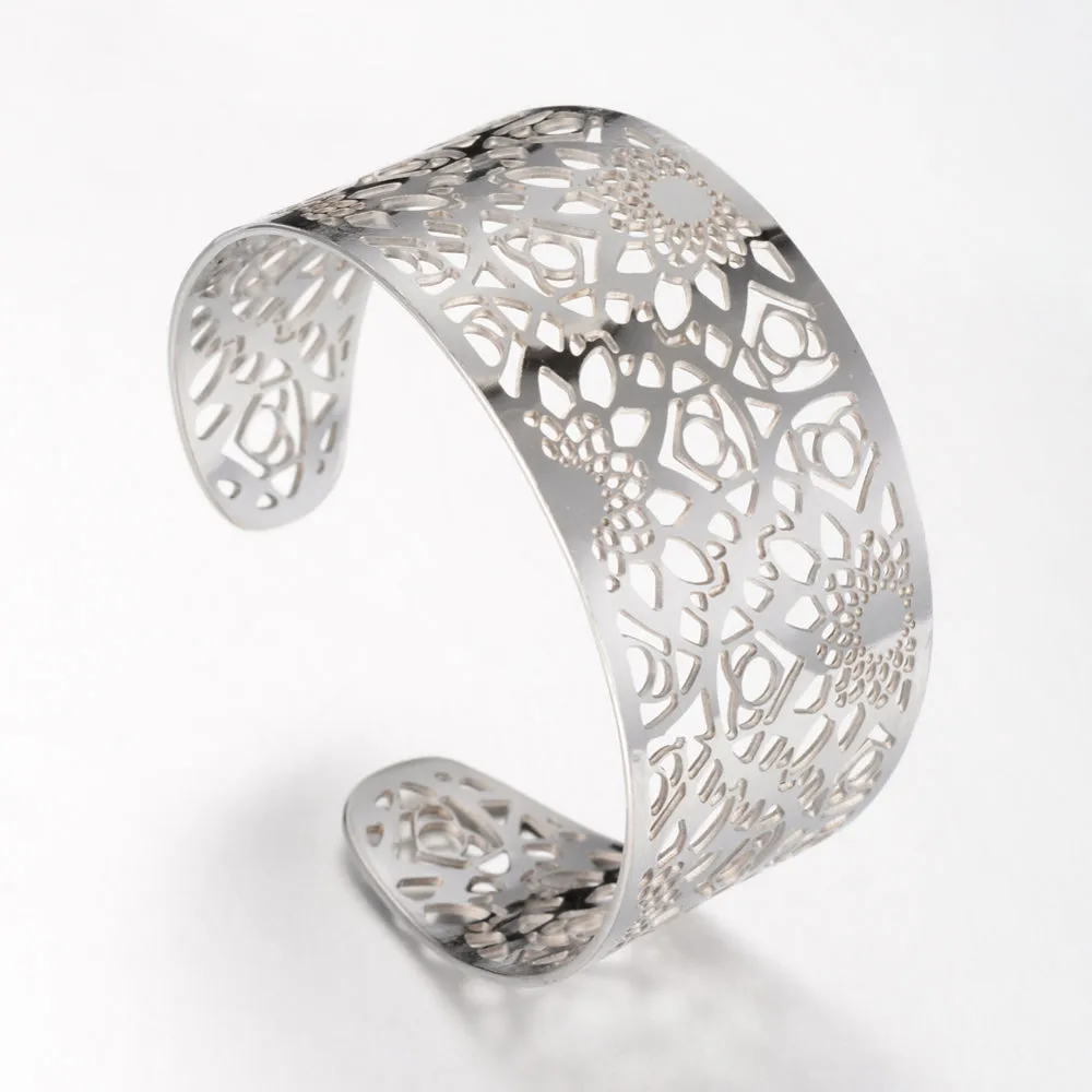 Stainless Steel  Hollow Floral Bangle