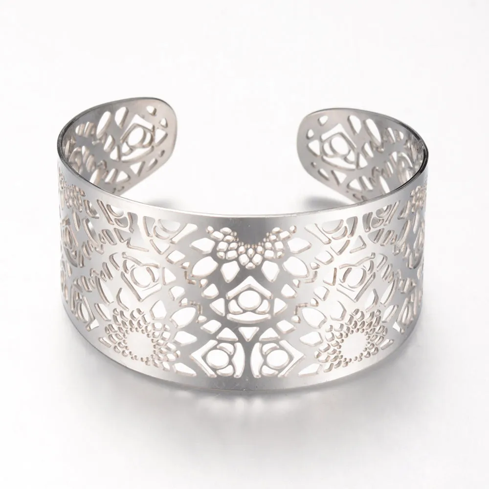 Stainless Steel  Hollow Floral Bangle