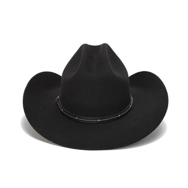 Stampede Hats - 100X Wool Felt Black Cowboy Hat with Studded Leather Trim