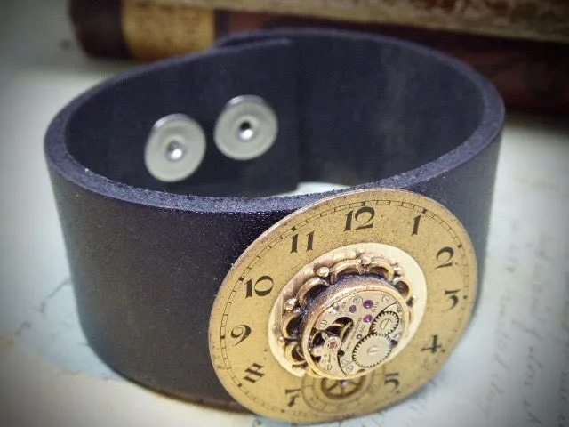 Steampunk Bracelet Cuff - Repurposed art -Upcycled - Recycled - Leather