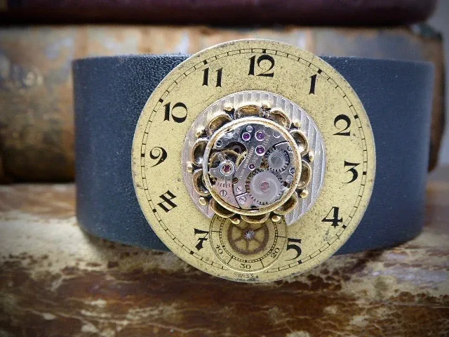 Steampunk Bracelet Cuff - Repurposed art -Upcycled - Recycled - Leather