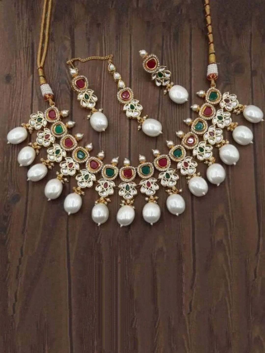 Stephanie Timmins In Ad Kundan Drop Pearls Necklace Set