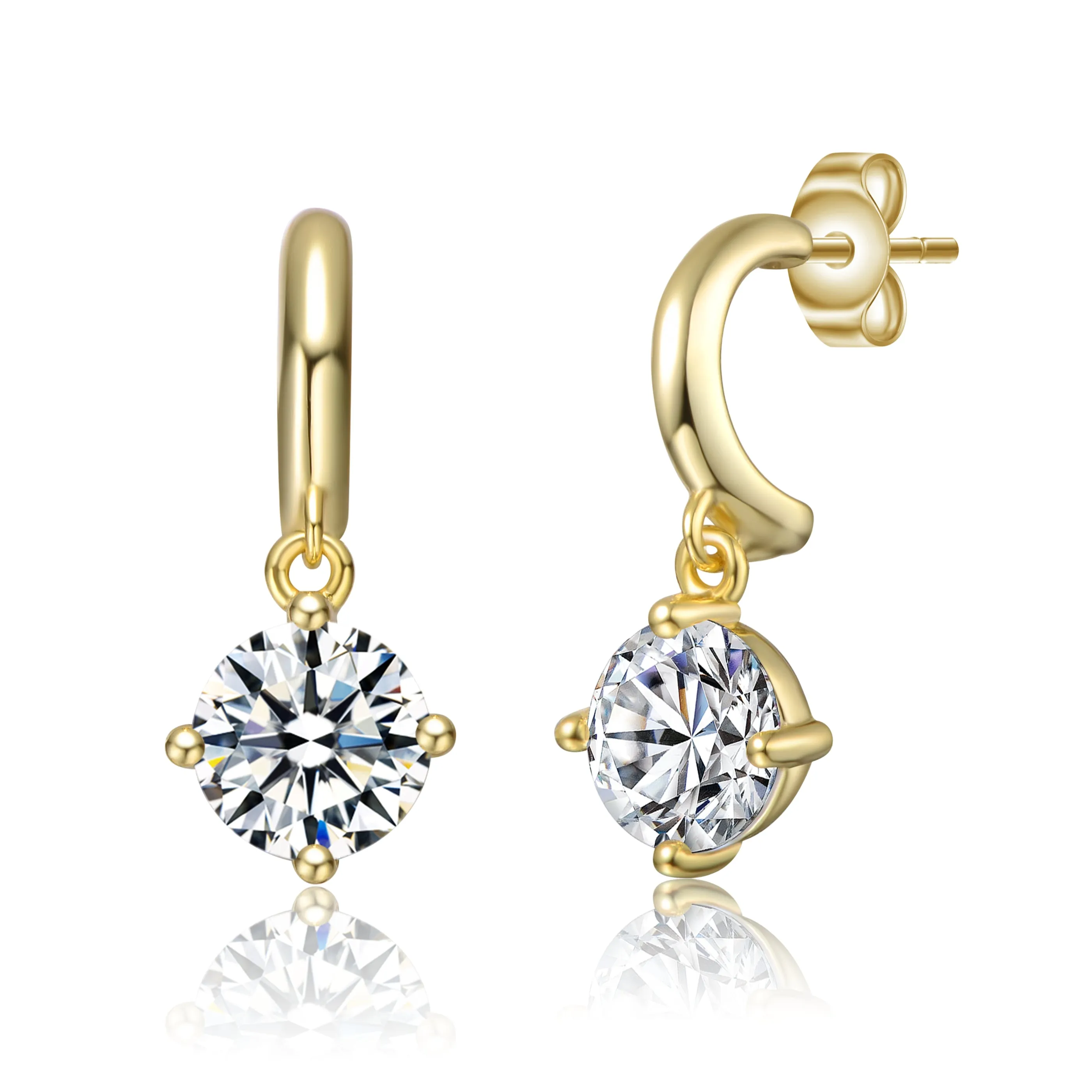 Sterling Silver 14k Gold Plated with Lab Created Moissanite Solitaire C-Hoop Dangle Earrings