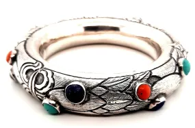 Sterling Silver & Gemstone Hinged Bangle