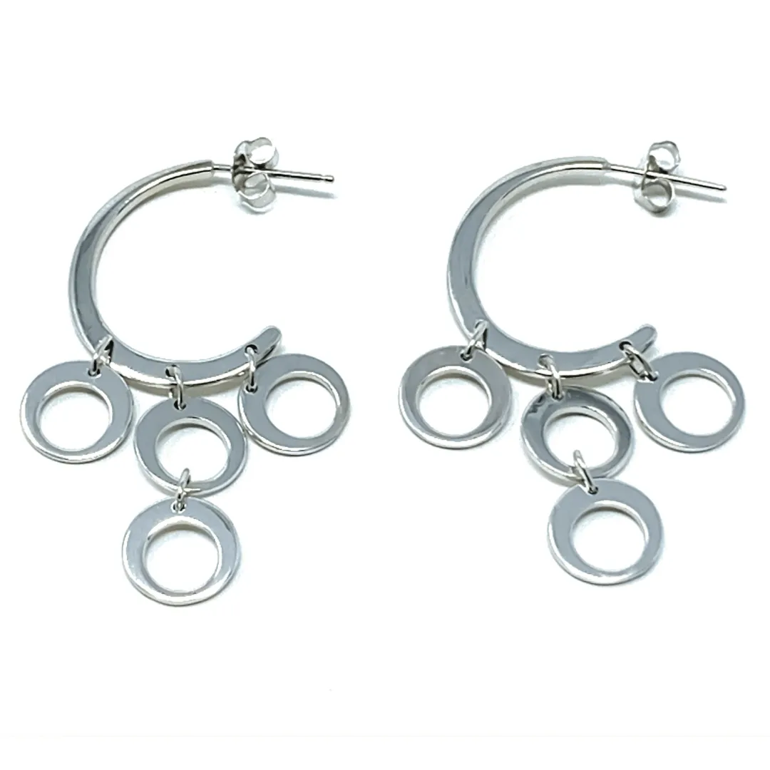 Sterling Silver Crescent Multi Circle Stud Earrings