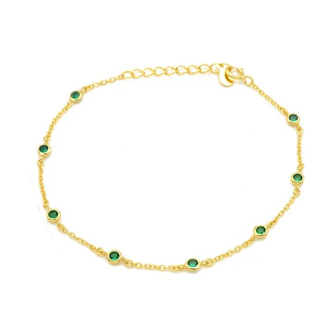 Sterling Silver Gold Plated Emerald CZ Bracelet