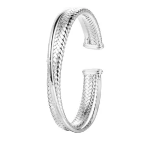 Sterling Silver Mesh CZ Crossover Cuff Bracelet (SI5286)