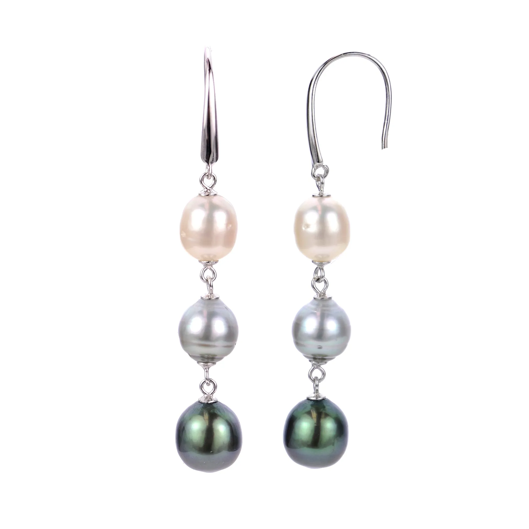 Sterling Silver Multi-Colored Pearl Dangle Earrings