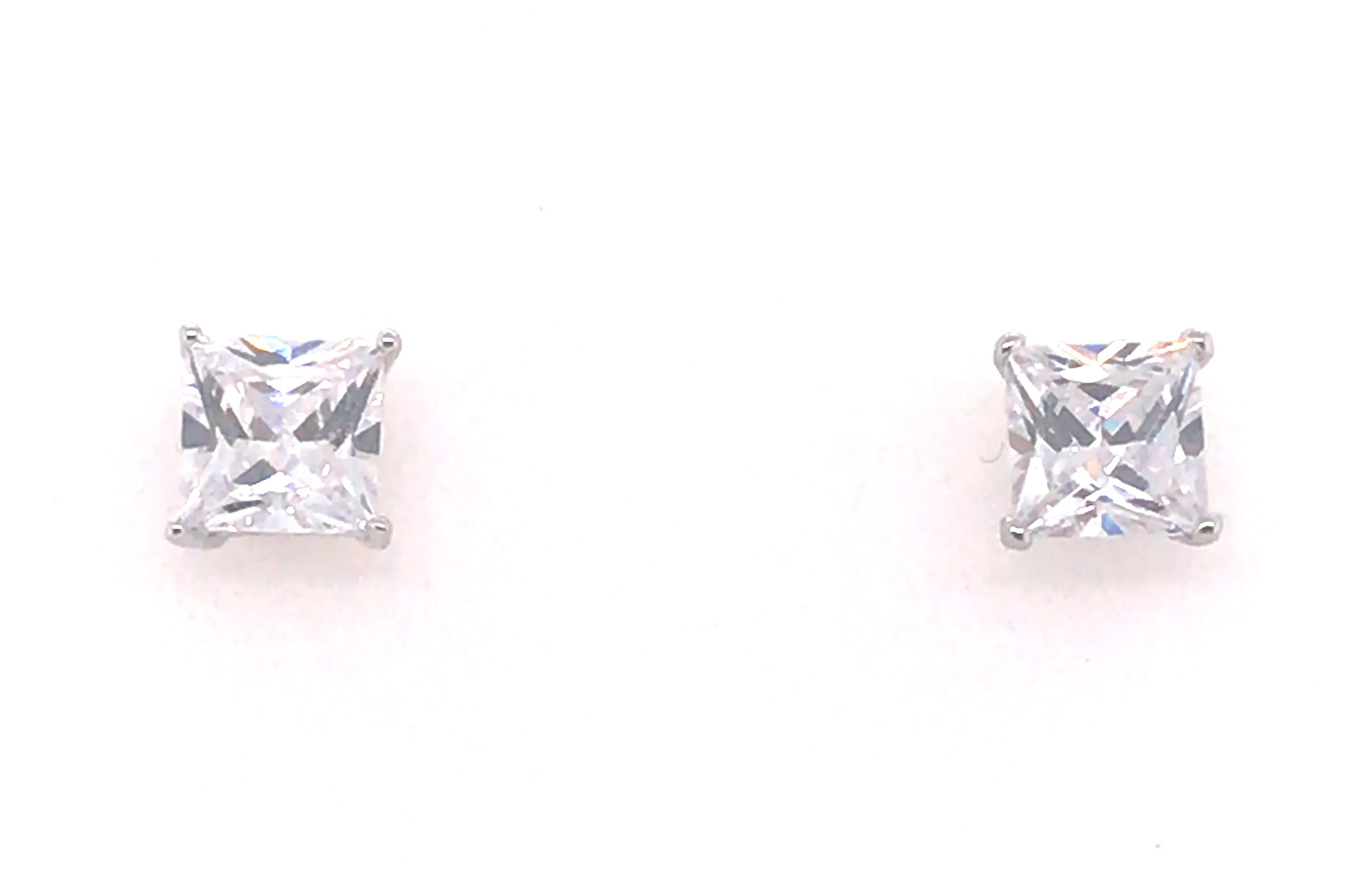 Sterling Silver Square Cz Stud Earrings