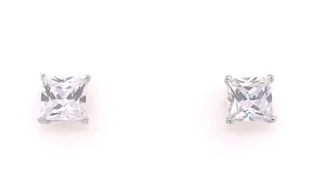 Sterling Silver Square Cz Stud Earrings