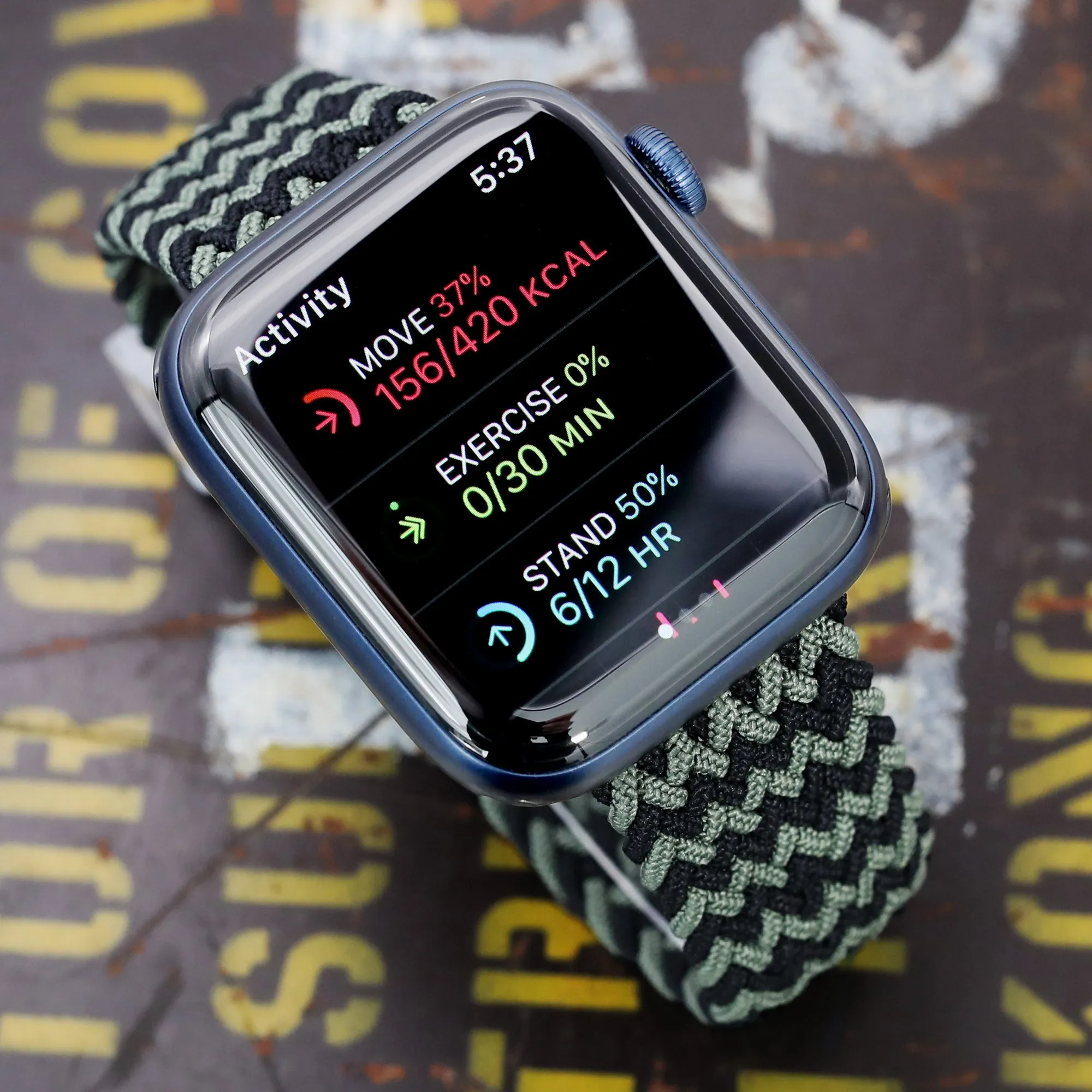 Stretchable Black-Green Solo Loop Braided Watch Band compatible with Apple Watch 44mm / 42mm models