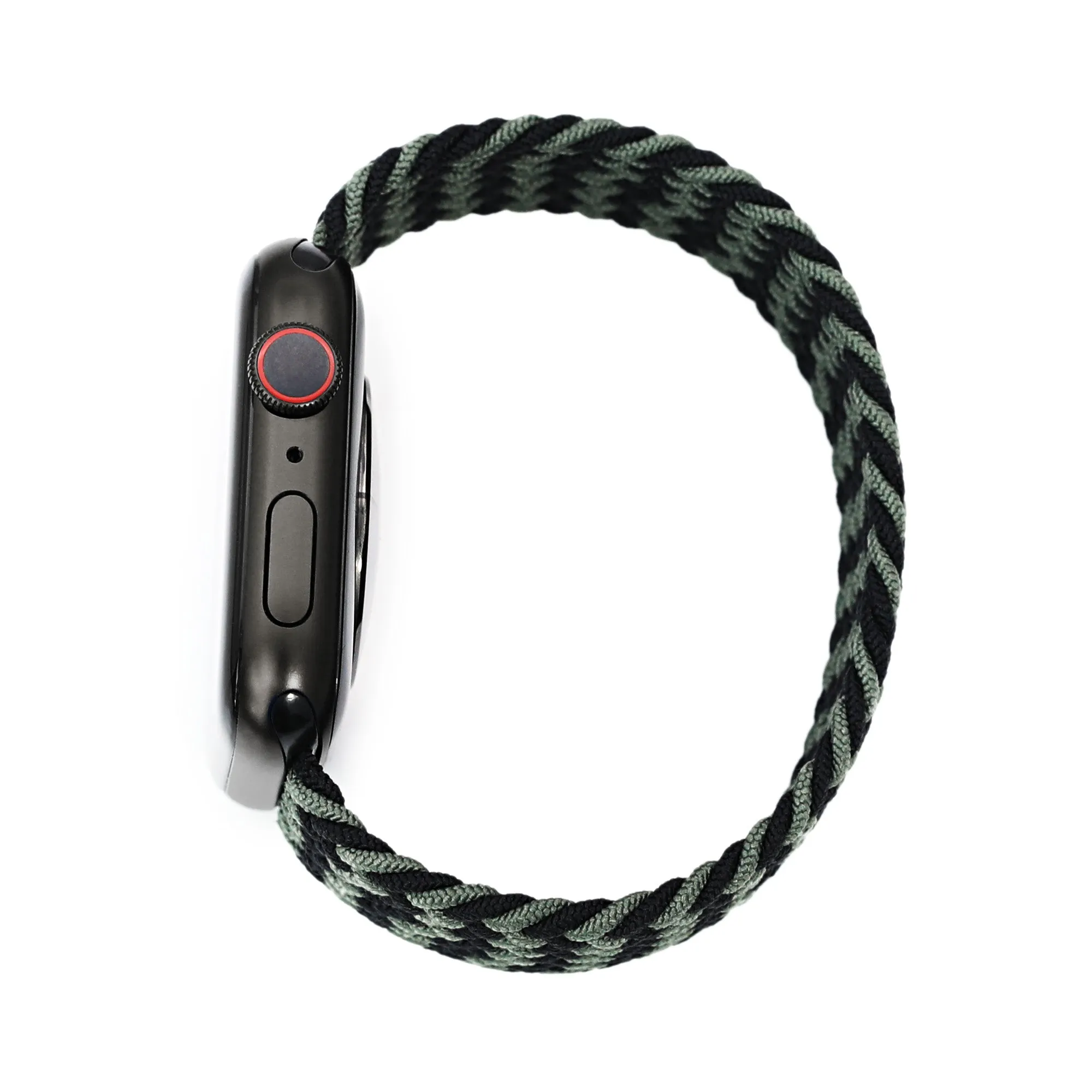 Stretchable Black-Green Solo Loop Braided Watch Band compatible with Apple Watch 44mm / 42mm models