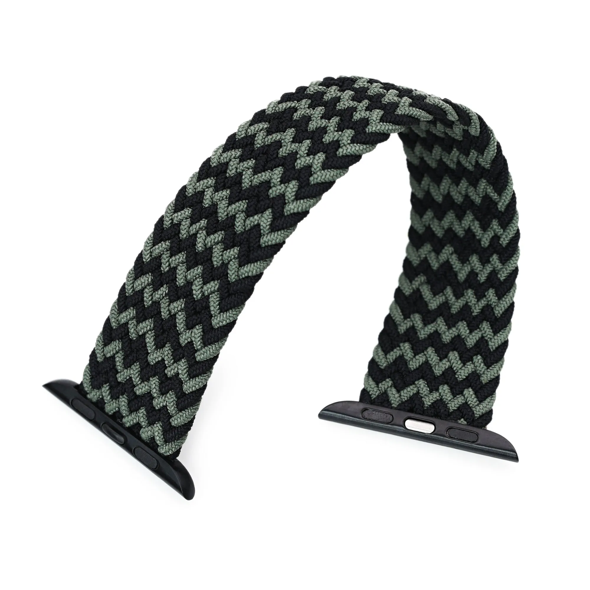 Stretchable Black-Green Solo Loop Braided Watch Band compatible with Apple Watch 44mm / 42mm models