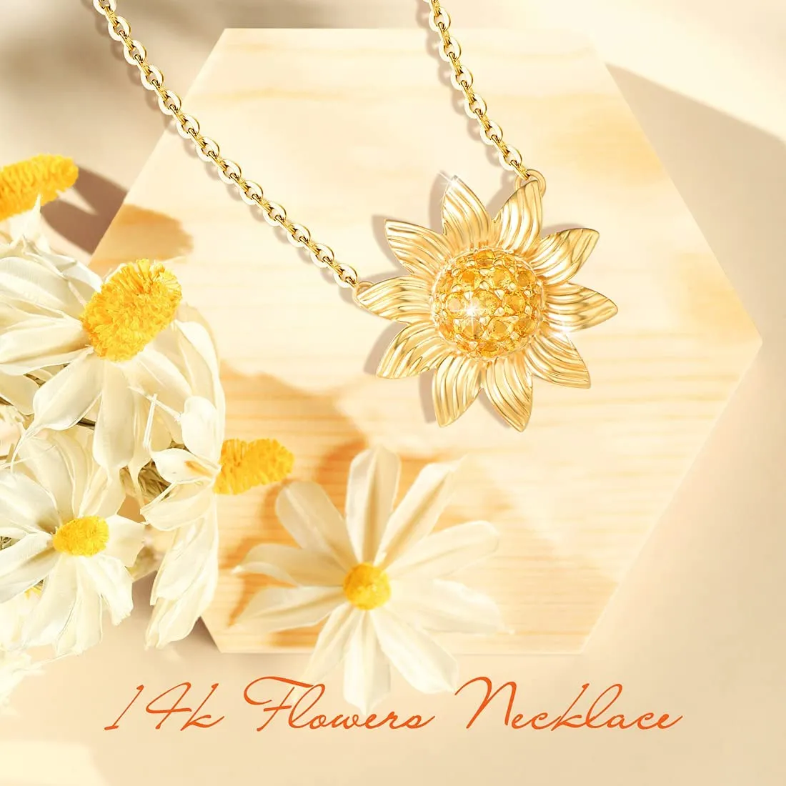 Sunflower 14K Yellow Gold Necklace